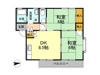 レヂデンス岡田 B棟(2DK/1階)の間取り写真