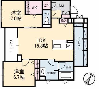 ジャルダン ヴェール(2LDK/3階)の間取り写真