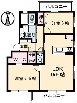 メイプルヒルズ(2LDK/1階)の間取り写真