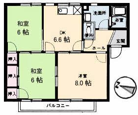 フレグランス笑迫 C棟(3DK/2階)の間取り写真