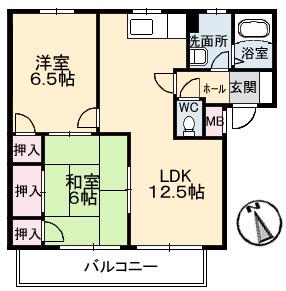 クローカス浜角壱番館(2LDK/2階)の間取り写真