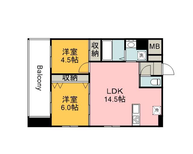 メイクス京橋川Ⅱ(2LDK/14階)の間取り写真
