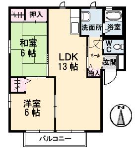 アンシャンテ戸坂(2LDK/1階)の間取り写真