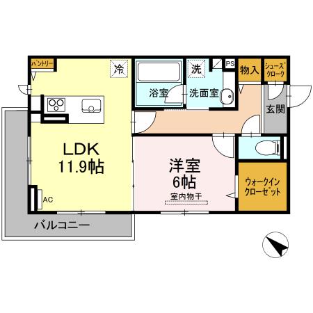 サリオス庚午北(1LDK/3階)の間取り写真
