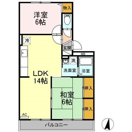 ハイカムール玉木(2LDK/3階)の間取り写真