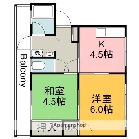 第1唯間ビル(2K/2階)の間取り写真