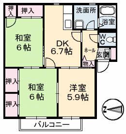 アバンティ石井城(3DK/2階)の間取り写真