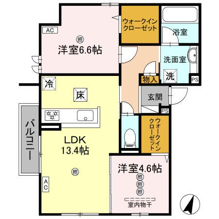 OLIVE GARDEN 府中(2LDK/1階)の間取り写真