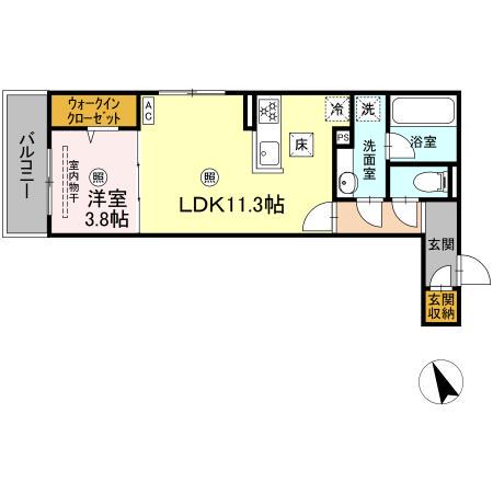 CAMPANELLA舟入南(1LDK/1階)の間取り写真