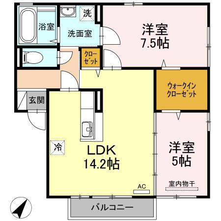 セジュール(2LDK/2階)の間取り写真