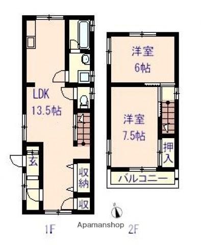 広島県安芸郡府中町 2階建 築62年(2LDK)の間取り写真