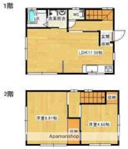 芸備線 戸坂駅 徒歩7分 2階建 築54年(2LDK)の間取り写真
