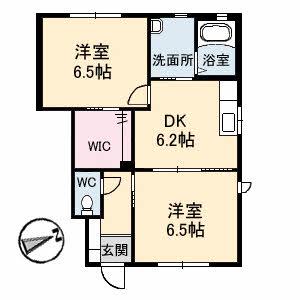 PLACIDO B棟(2DK/1階)の間取り写真