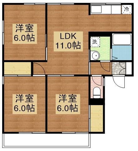 セジュールMINA F棟(3LDK/2階)の間取り写真
