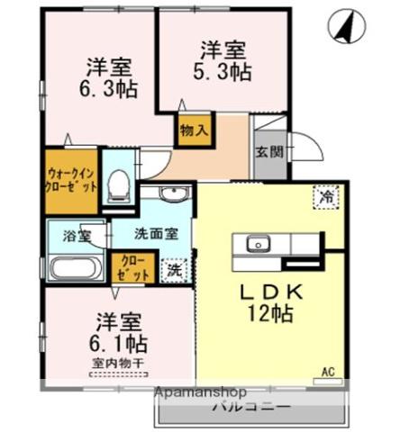 シャルムサールB(3LDK/3階)の間取り写真