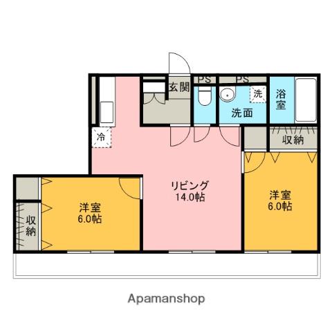 コスモポリス下見B棟(2LDK/3階)の間取り写真