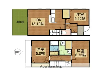 ティファナD(3LDK/1階)の間取り写真