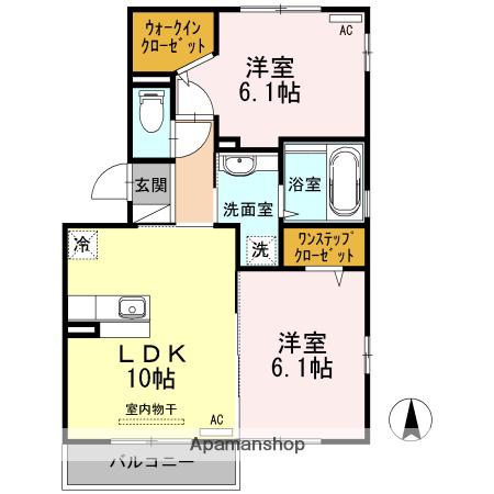 ソレイユB棟(2LDK/2階)の間取り写真