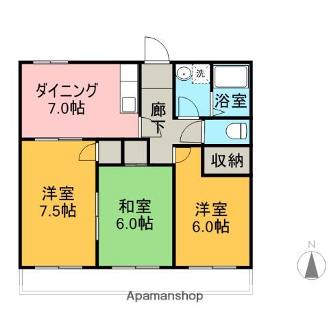 パインビューマンション(3DK/2階)の間取り写真
