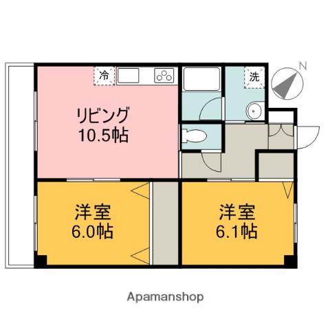 メゾン・デュ・ベール鏡山(2LDK/2階)の間取り写真