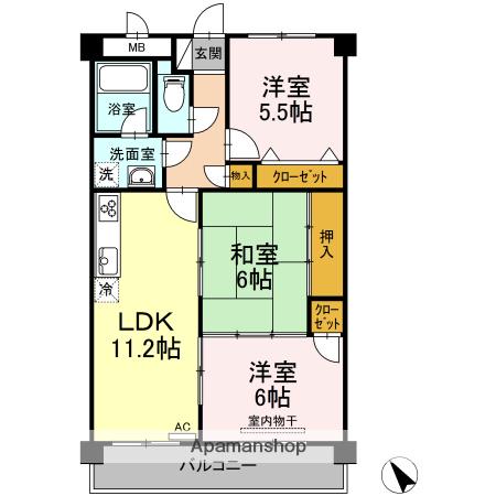 脇坂マンション(3LDK/3階)の間取り写真