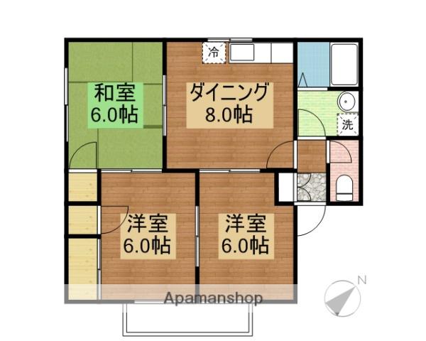 コスモポリスI棟(3DK/1階)の間取り写真