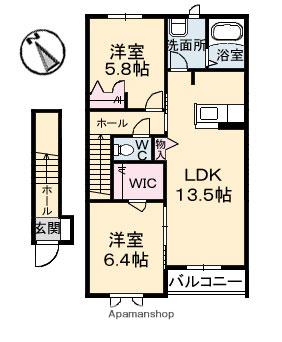 パッサーレ 壱番館(2LDK/2階)の間取り写真