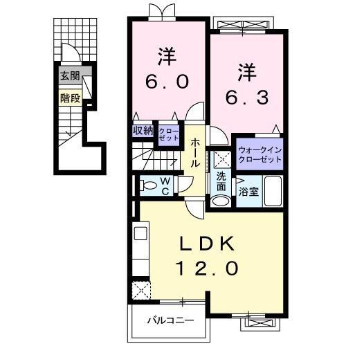 ハウスアイD(2LDK/2階)の間取り写真