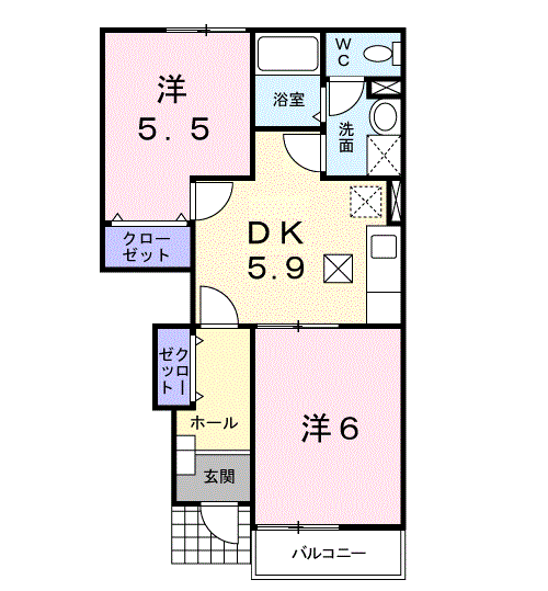 メゾン ソレイユ(2DK/1階)の間取り写真