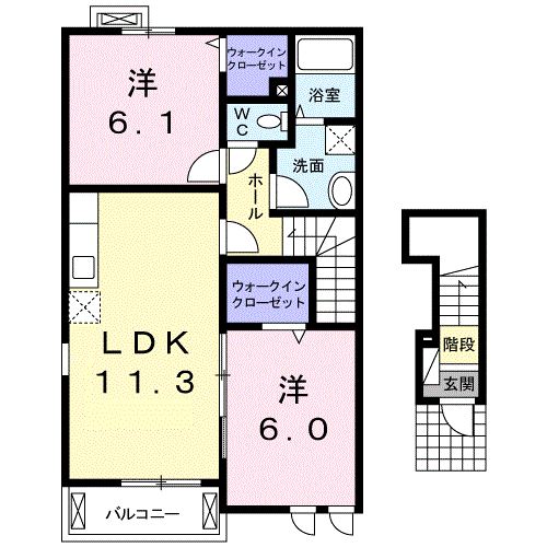 バービー・カール A棟(2LDK/2階)の間取り写真