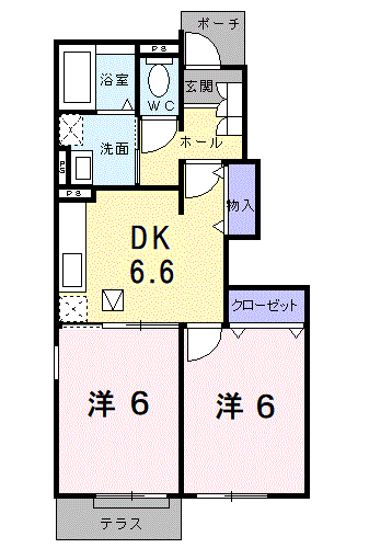 ヴェル フォーレ(2DK/1階)の間取り写真