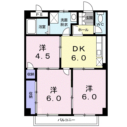 メゾンアベニ-ル(3DK/2階)の間取り写真