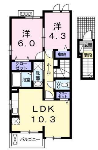 ラ・ヴィーニュ(2LDK/2階)の間取り写真