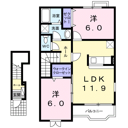 エレガンテパラッツォ(2LDK/2階)の間取り写真