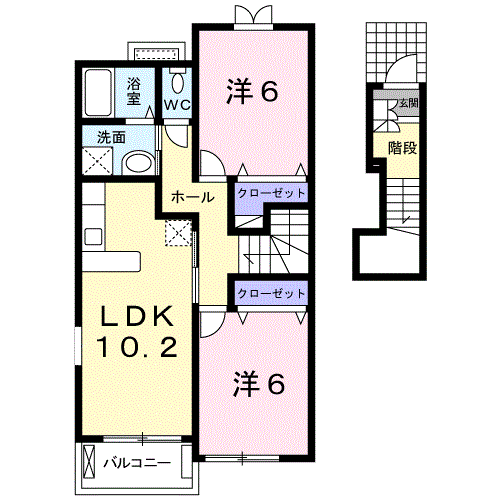 シャルマン・ドミールB(2LDK/2階)の間取り写真