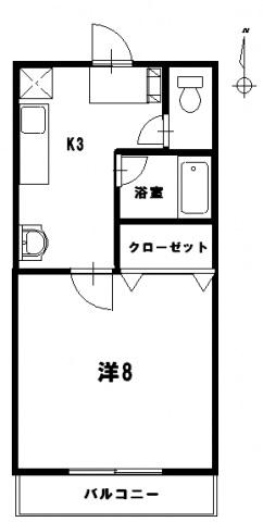 コーポラスふじ(1K/2階)の間取り写真