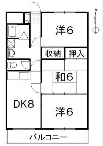 中央マンション(3DK/3階)の間取り写真