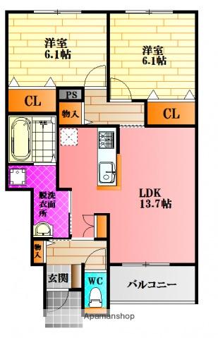  アイリスC棟(2LDK/1階)の間取り写真