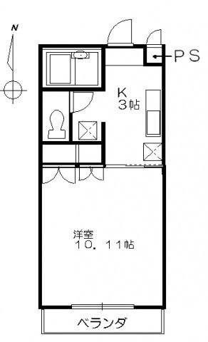 エスペールⅡ(1K/1階)の間取り写真