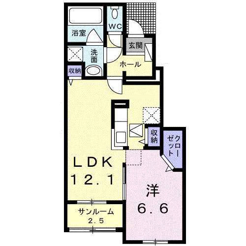 RIVERSIDE B(1LDK/1階)の間取り写真