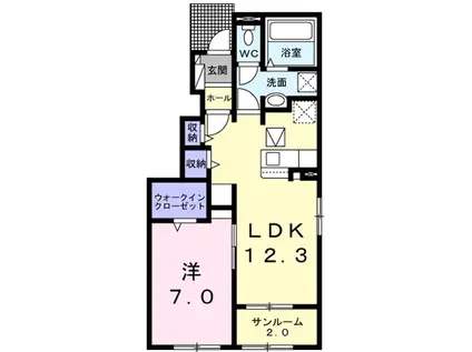 ラ・ルーチェ Ⅱ(1LDK/1階)の間取り写真
