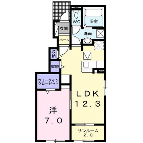 ラ・ルーチェ Ⅲ(1LDK/1階)の間取り写真