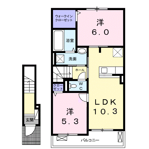 アジュールB(2LDK/2階)の間取り写真