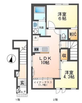 ラ・ルーチェ米満(2LDK/2階)の間取り写真