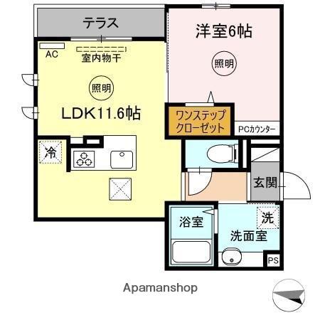 ラルーチェCD C棟(1LDK/2階)の間取り写真