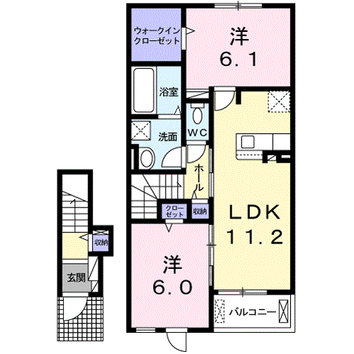 フロイデ C(2LDK/2階)の間取り写真