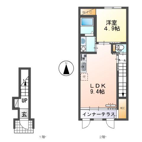 山陽本線 八本松駅 徒歩20分 2階建 築2年(1LDK/2階)の間取り写真