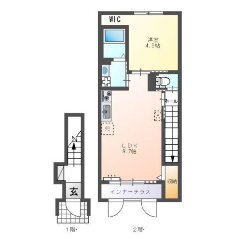 イーストヒルズI(1LDK/2階)の間取り写真