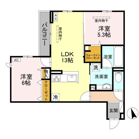 WISTERIA寺家(2LDK/3階)の間取り写真