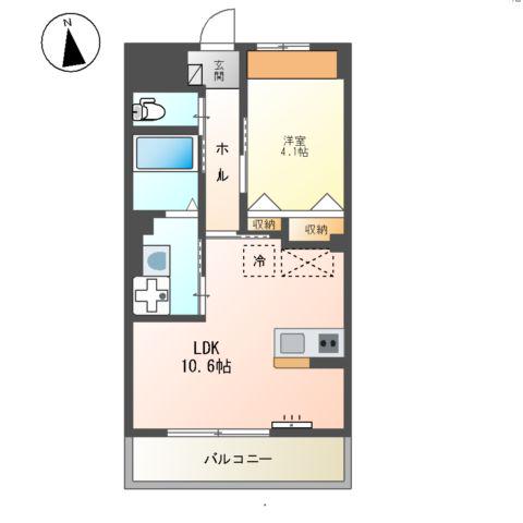 アリエス八本松(1LDK/3階)の間取り写真